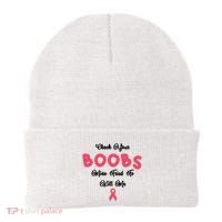 Check Your Boobs Mine Tried To Kill Me Breast Cancer Beanie thumb 0