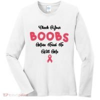 Check Your Boobs Mine Tried To Kill Me Breast Cancer Women's Long Sleeve Shirt thumb 0