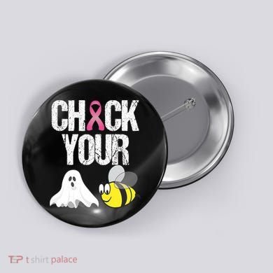 Check Your Boo Bees Funny Breast Cancer Halloween Gift Button