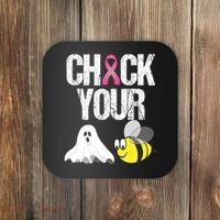 Check Your Boo Bees Funny Breast Cancer Halloween Gift Coaster thumb 0