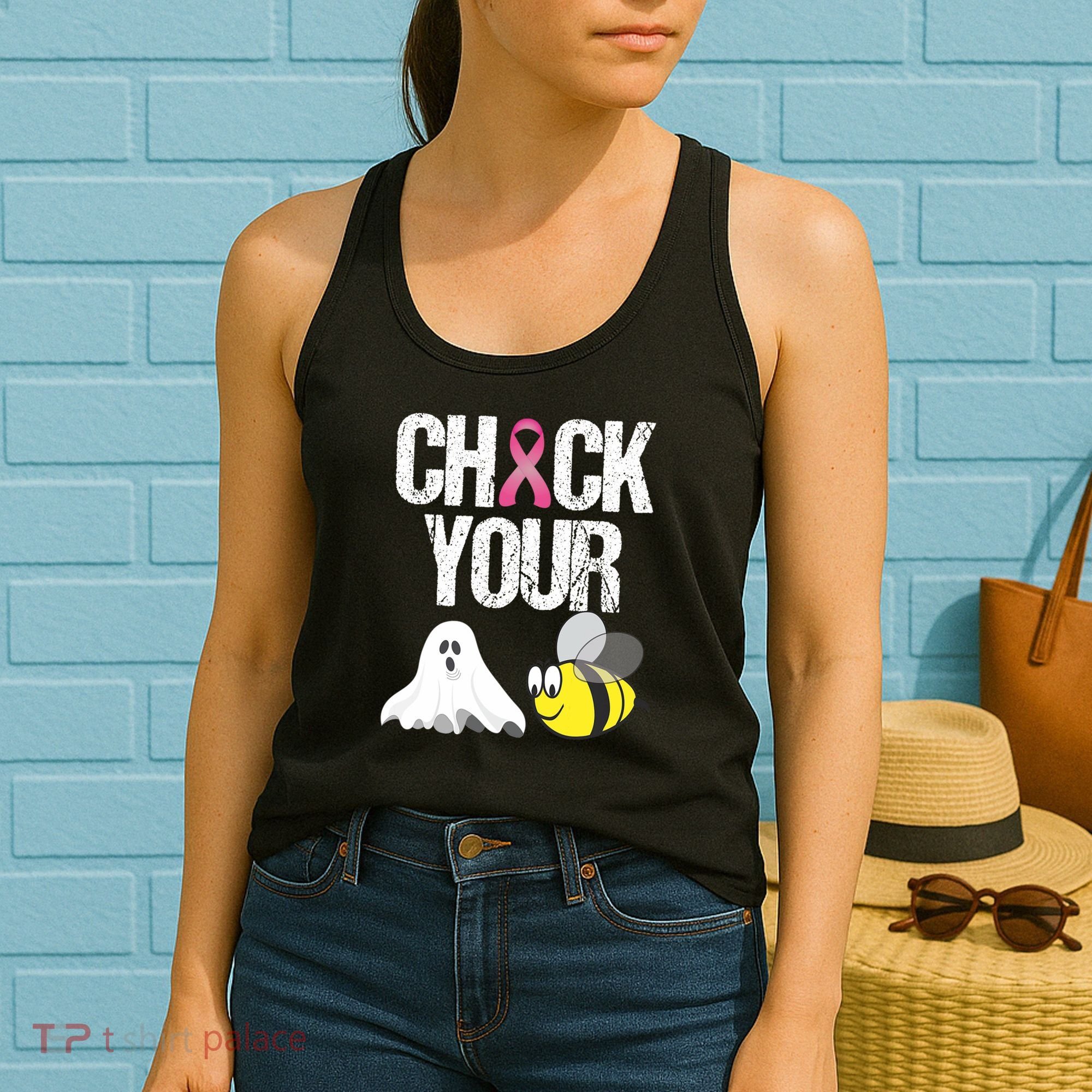 Check Your Boo Bees Funny Breast Cancer Halloween Gift Women's Tank Top