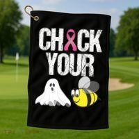 Check Your Boo Bees Funny Breast Cancer Halloween Gift Golf Towel thumb 1