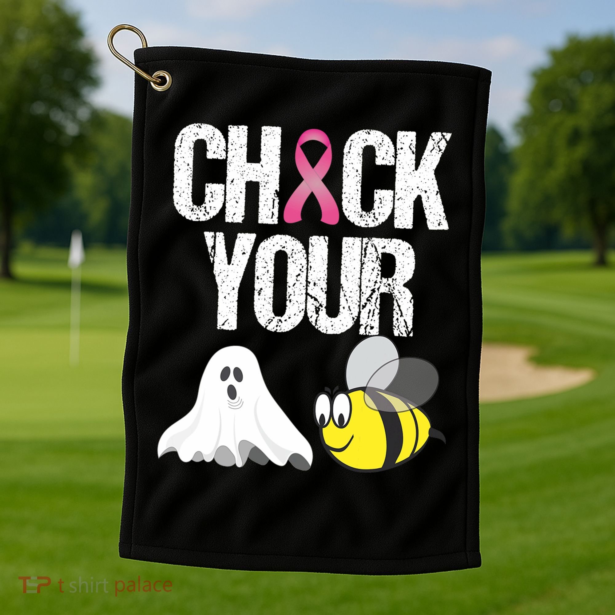 Check Your Boo Bees Funny Breast Cancer Halloween Gift Golf Towel