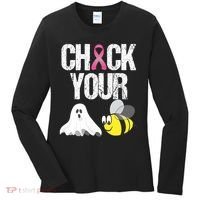 Check Your Boo Bees Funny Breast Cancer Halloween Gift Women's Long Sleeve Shirt thumb 0
