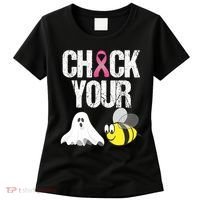 Check Your Boo Bees Funny Breast Cancer Halloween Gift Women's T-Shirt thumb 0