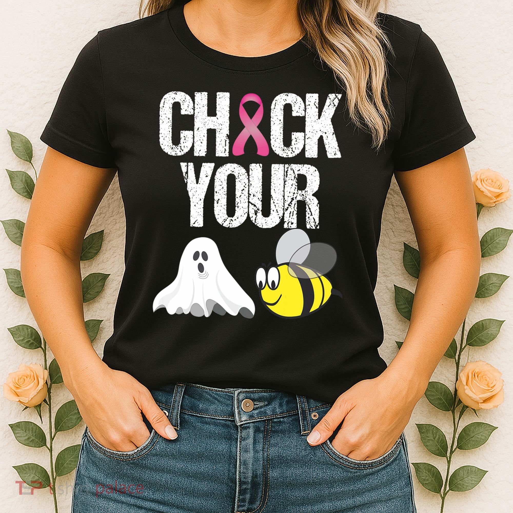 Check Your Boo Bees Funny Breast Cancer Halloween Gift Women's T-Shirt