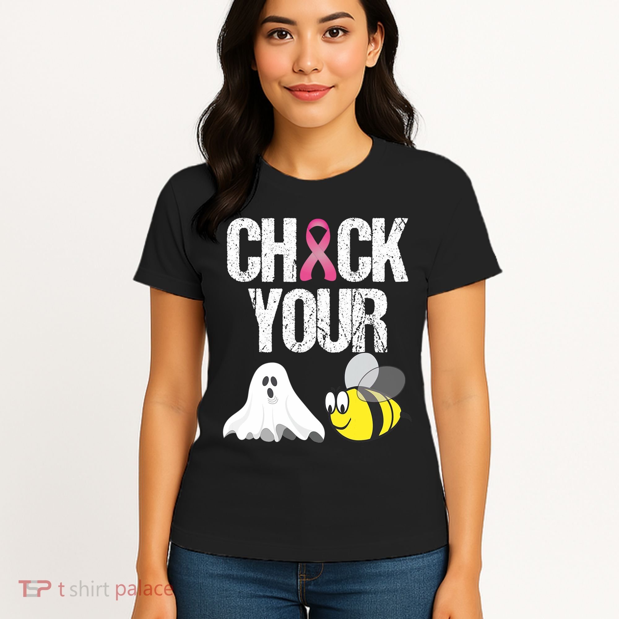 Check Your Boo Bees Funny Breast Cancer Halloween Gift Women's T-Shirt