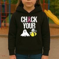 Check Your Boo Bees Funny Breast Cancer Halloween Gift Kids Hoodie thumb 3