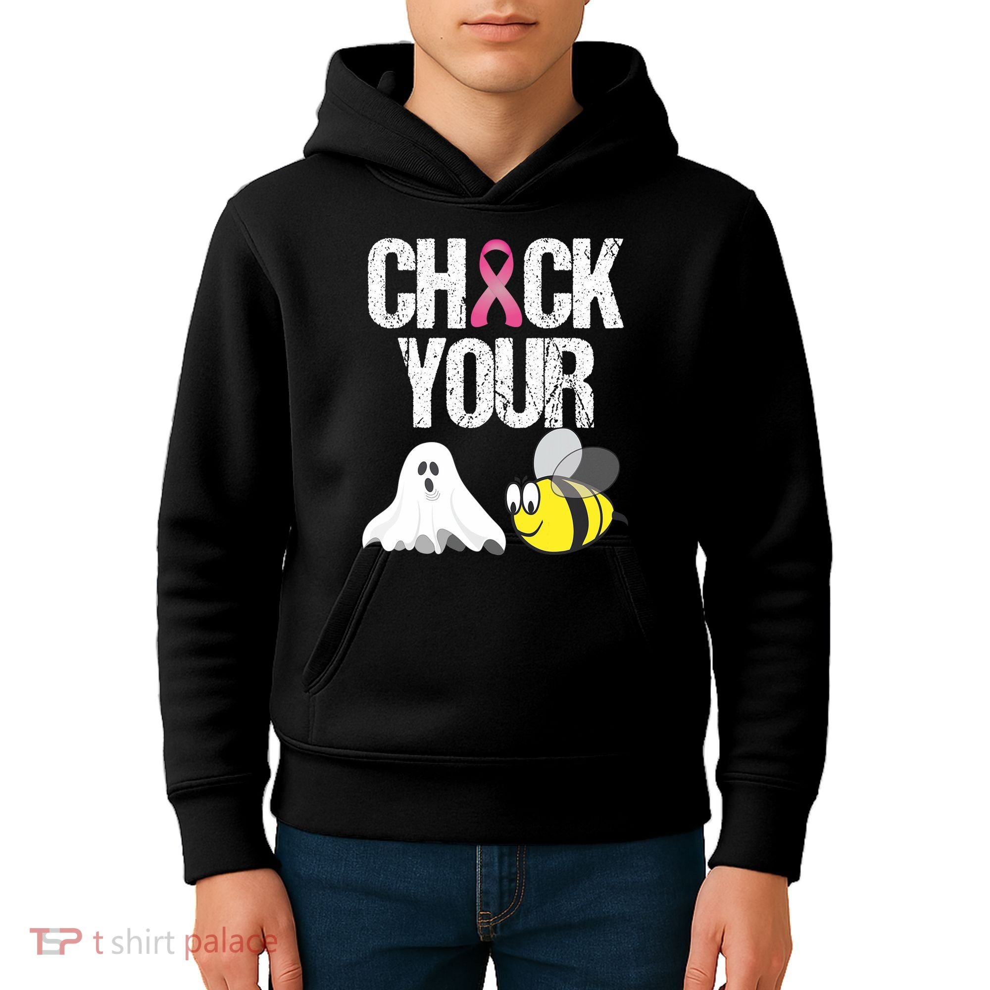 Check Your Boo Bees Funny Breast Cancer Halloween Gift Kids Hoodie