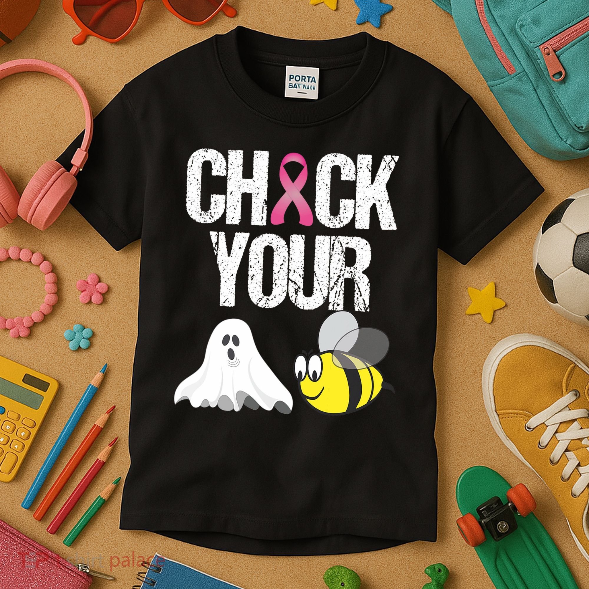 Check Your Boo Bees Funny Breast Cancer Halloween Gift Kids T-Shirt