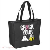 Check Your Boo Bees Funny Breast Cancer Halloween Gift Tote Bag thumb 2