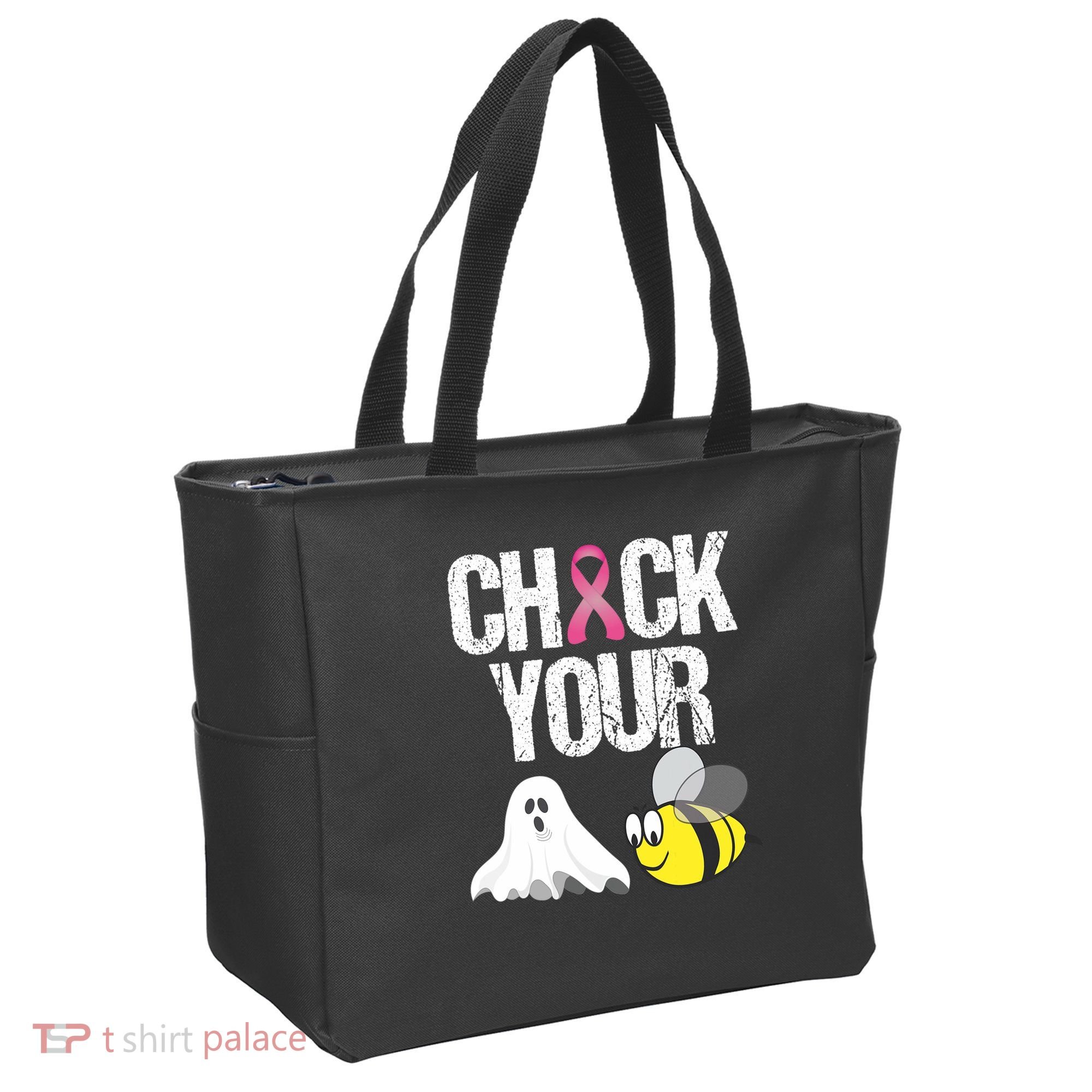 Check Your Boo Bees Funny Breast Cancer Halloween Gift Tote Bag