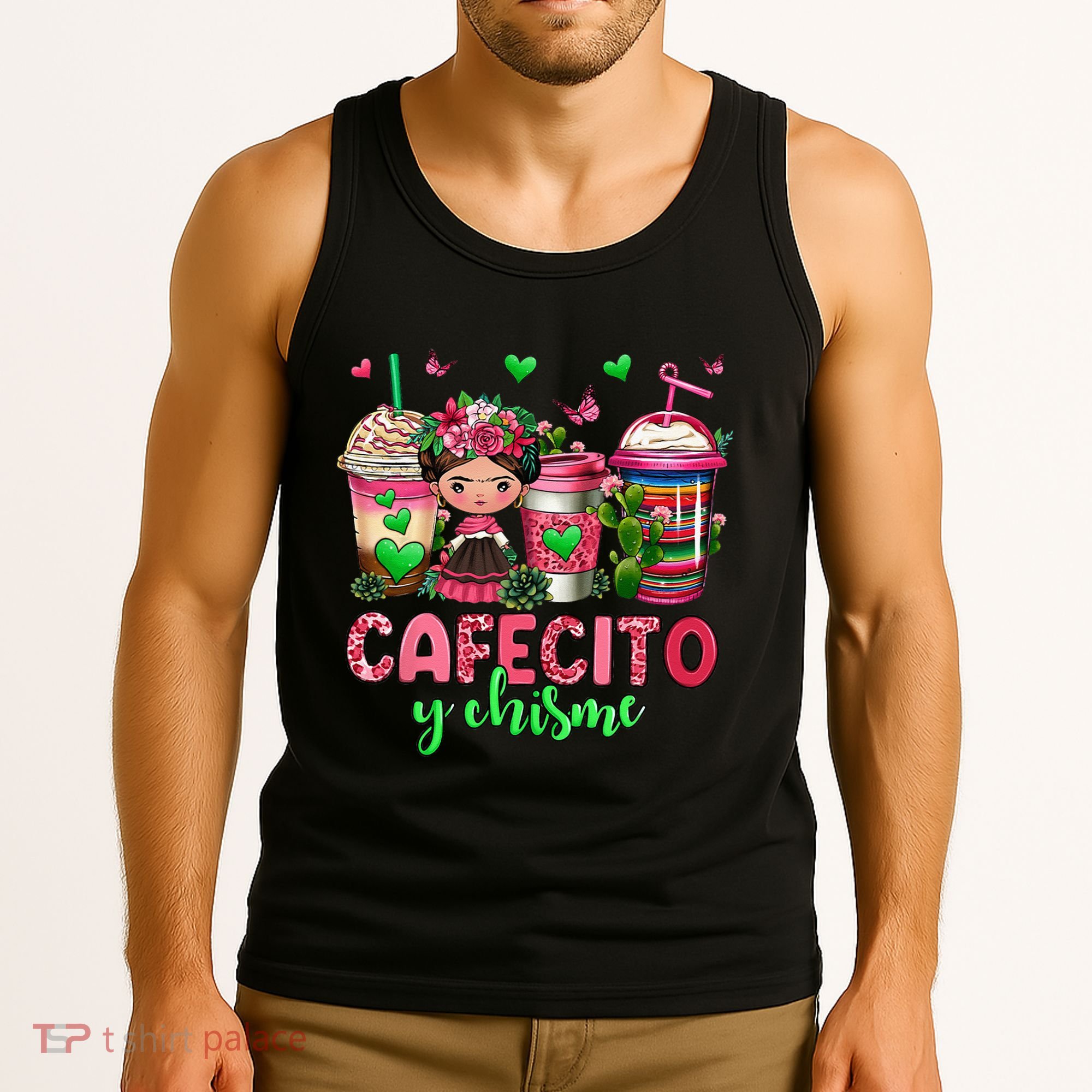 Cafecito Y Chisme Funny Spanish Mexican Coffee Lover Tank Top