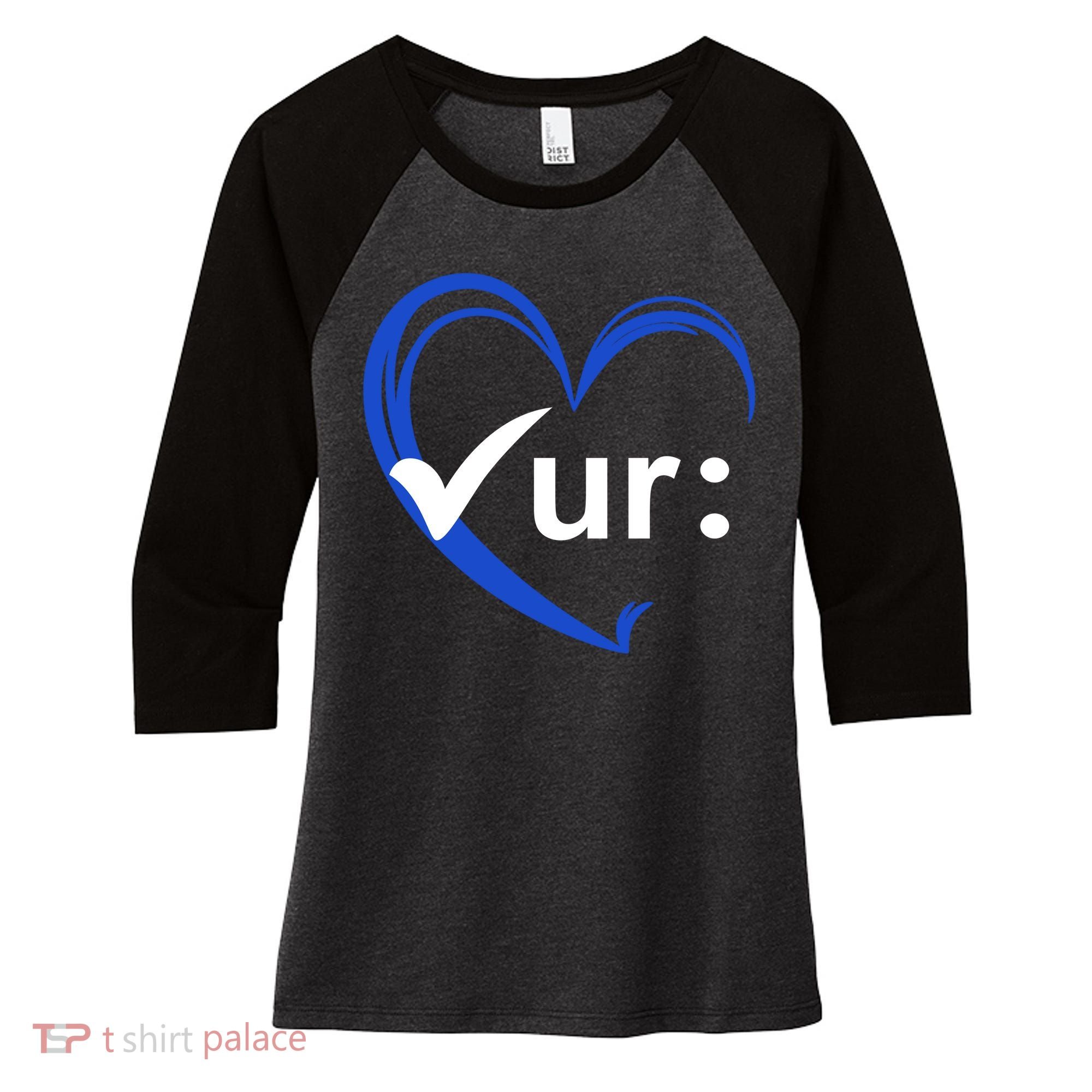 Check Your Colon Cancer Awareness Heart Women's Tri-Blend 3/4-Sleeve Raglan Shirt