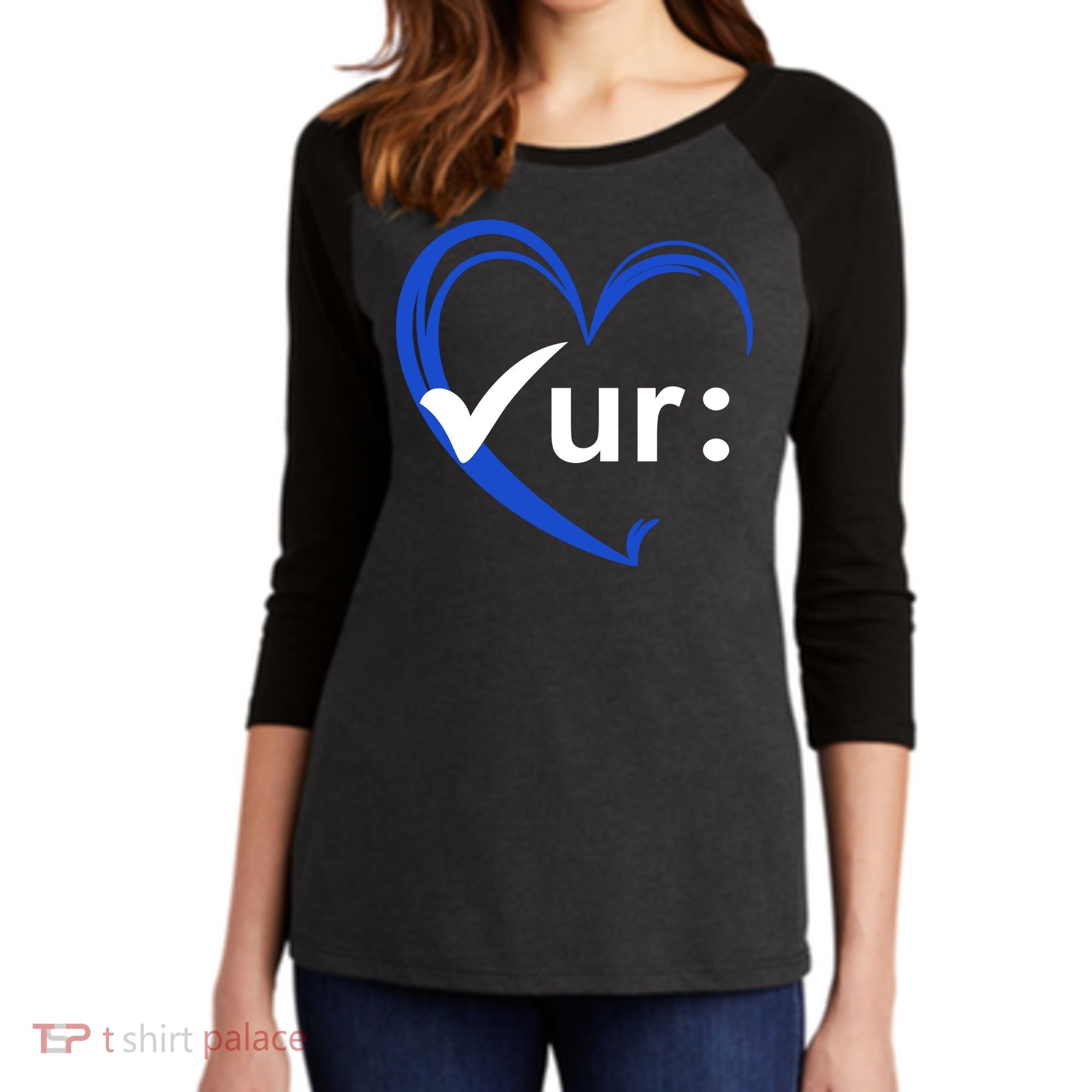 Check Your Colon Cancer Awareness Heart Women's Tri-Blend 3/4-Sleeve Raglan Shirt
