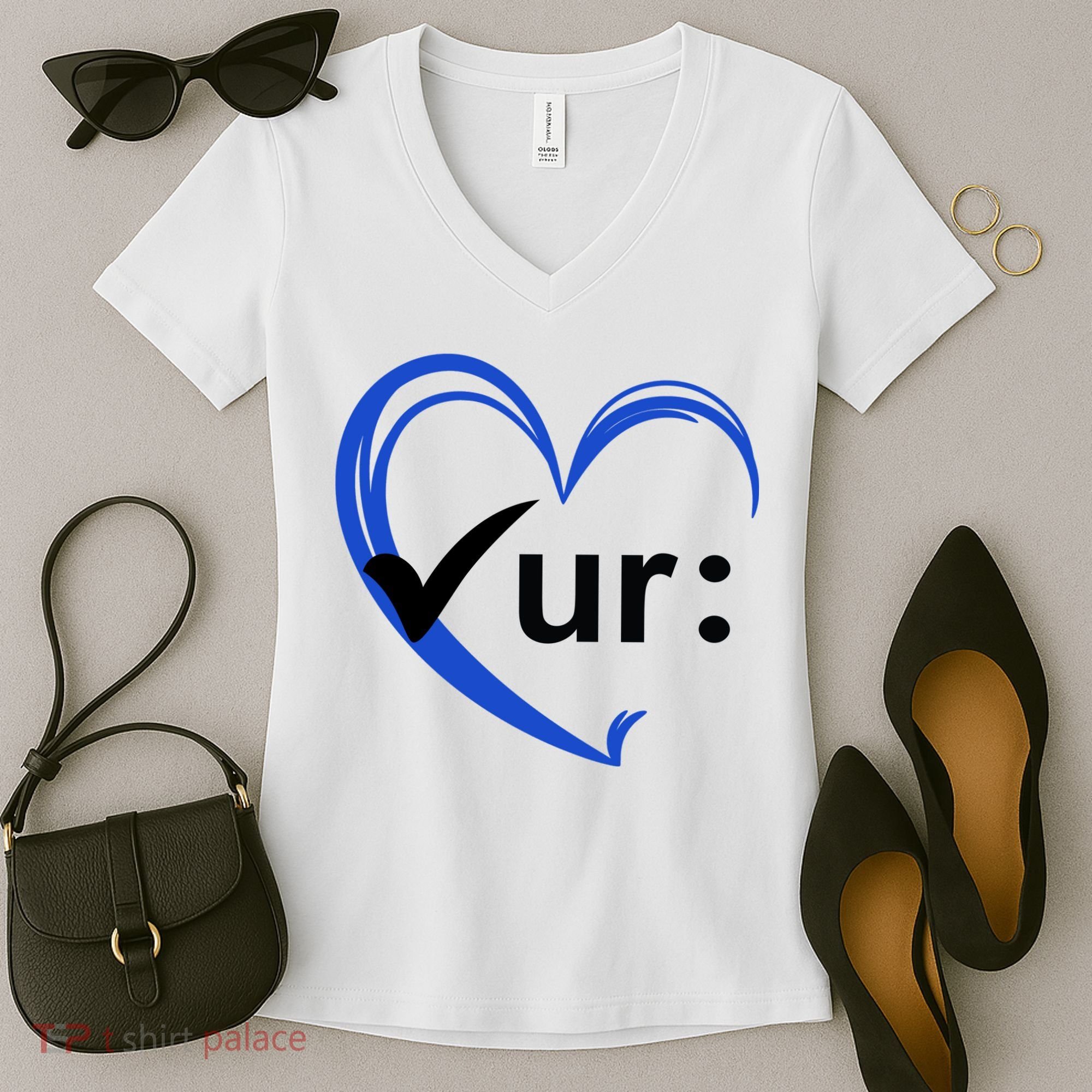 Check Your Colon Cancer Awareness Heart Women's V-Neck T-Shirt
