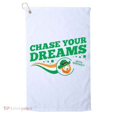 Chase Your Dreams With Whisky Leprechaun Golf Towel