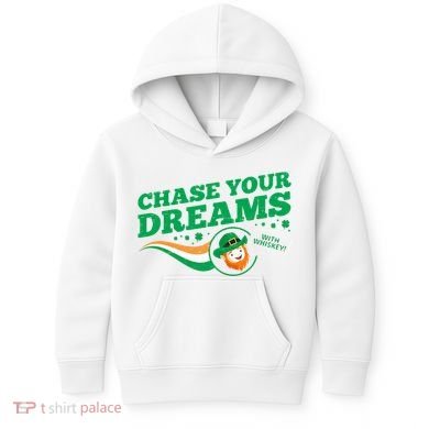 Chase Your Dreams With Whisky Leprechaun Kids Hoodie