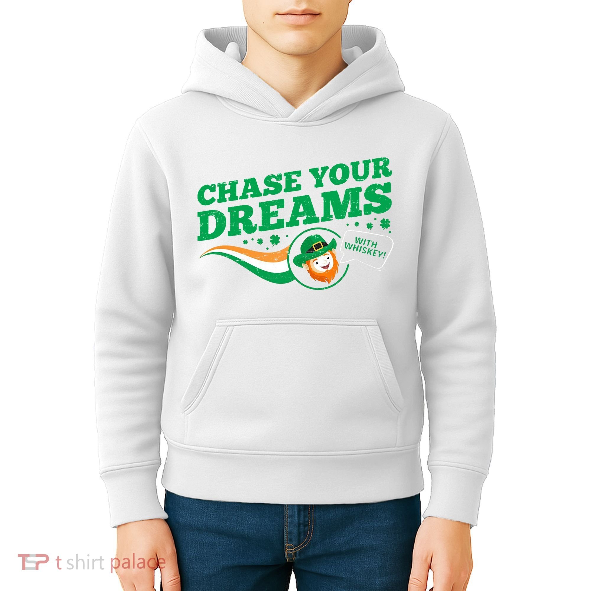 Chase Your Dreams With Whisky Leprechaun Kids Hoodie