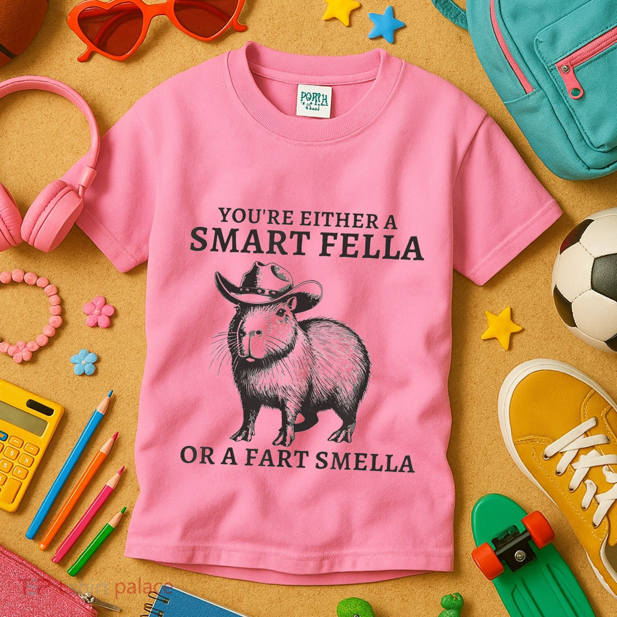 Capybara YouRe Either A Smart Fella Or A Fart Smella Kids T-Shirt