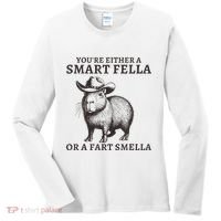 Capybara YouRe Either A Smart Fella Or A Fart Smella Women's Long Sleeve Shirt thumb 0