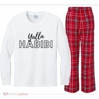 Cool Yalla Habibi Arabic Writing Kids Long Sleeve Plaid Pajama Set thumb 0
