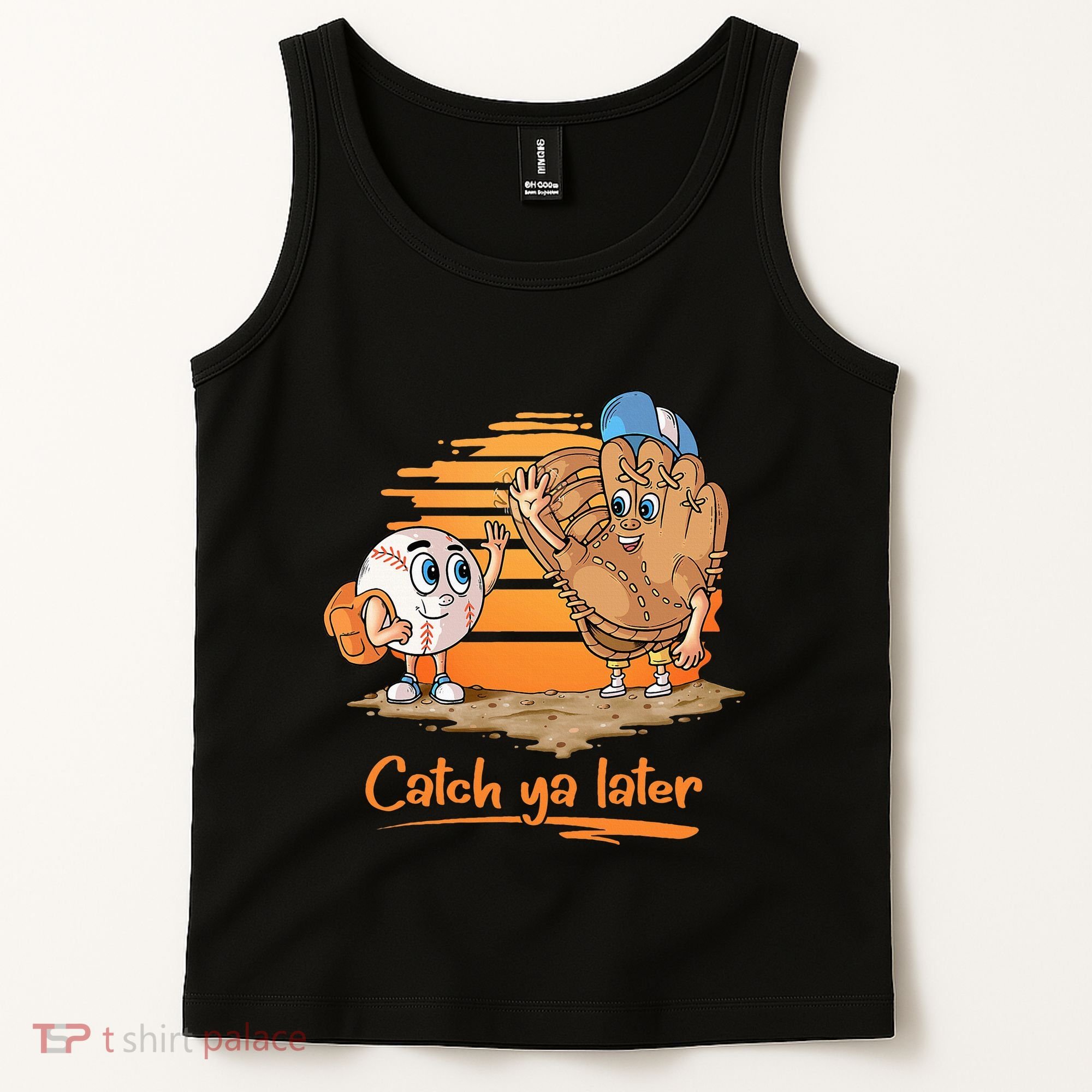 Catch Ya Later Cartoon Baseball Glove And Baseball Ball Tank Top