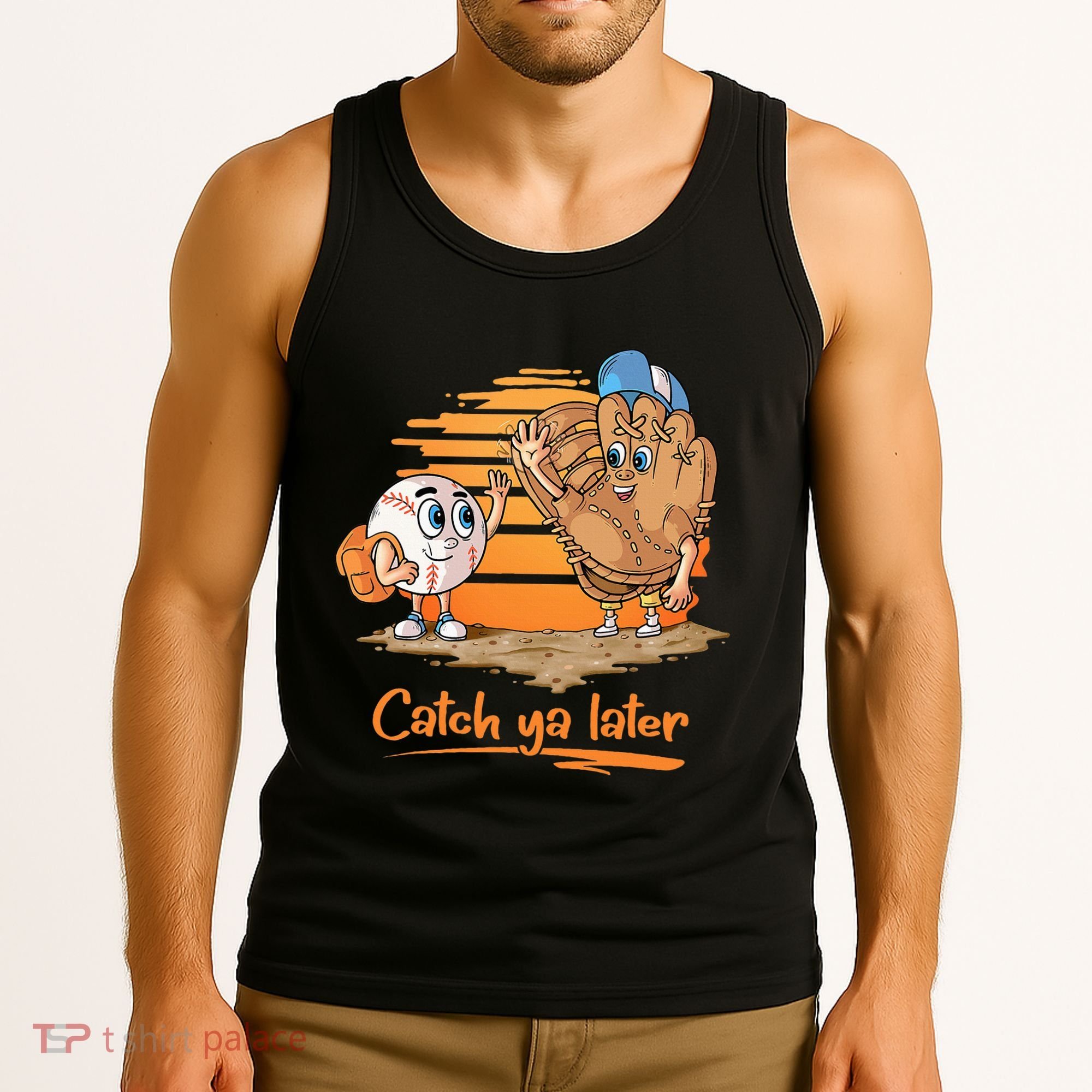 Catch Ya Later Cartoon Baseball Glove And Baseball Ball Tank Top