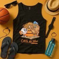 Catch Ya Later Cartoon Baseball Glove And Baseball Ball Tank Top thumb 4