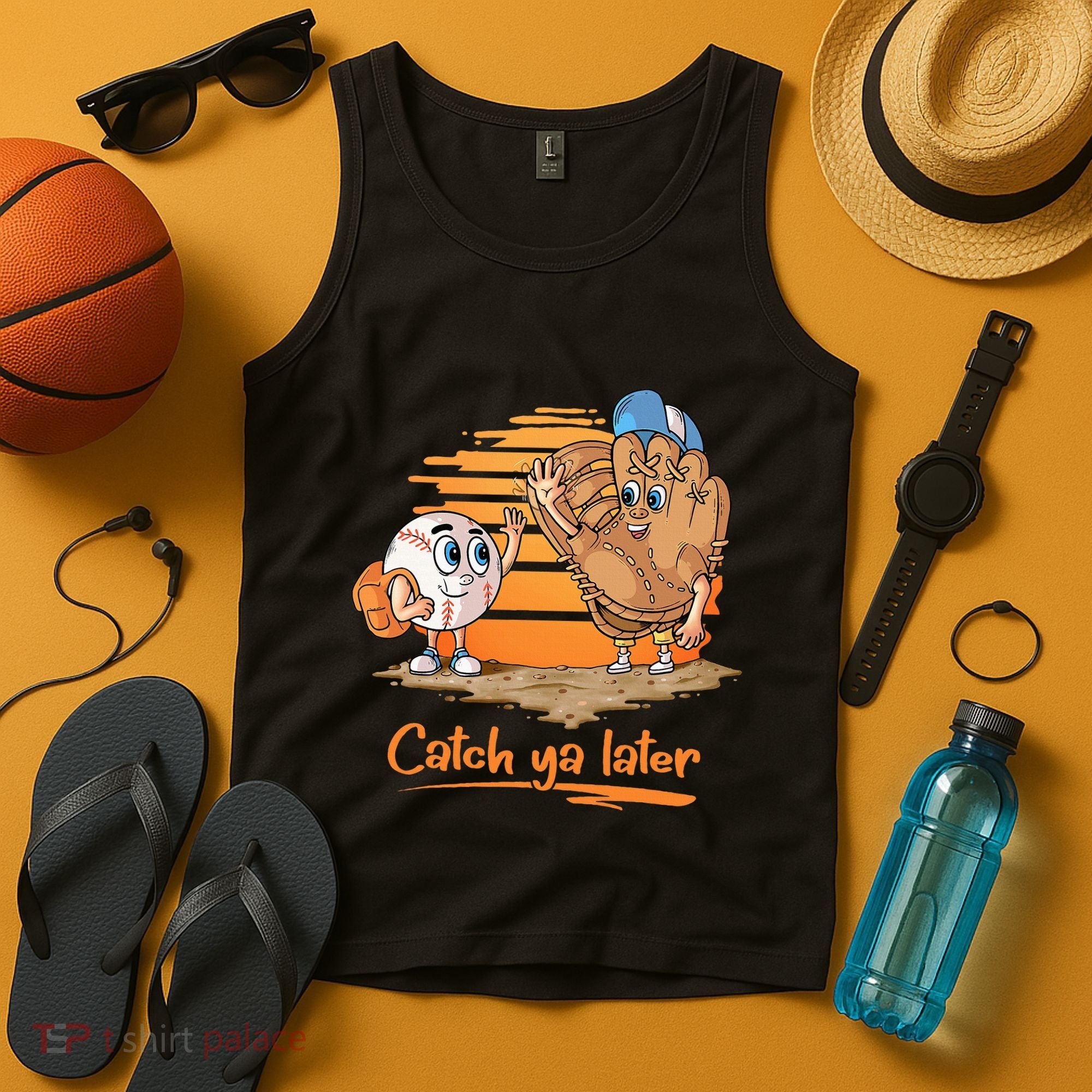 Catch Ya Later Cartoon Baseball Glove And Baseball Ball Tank Top