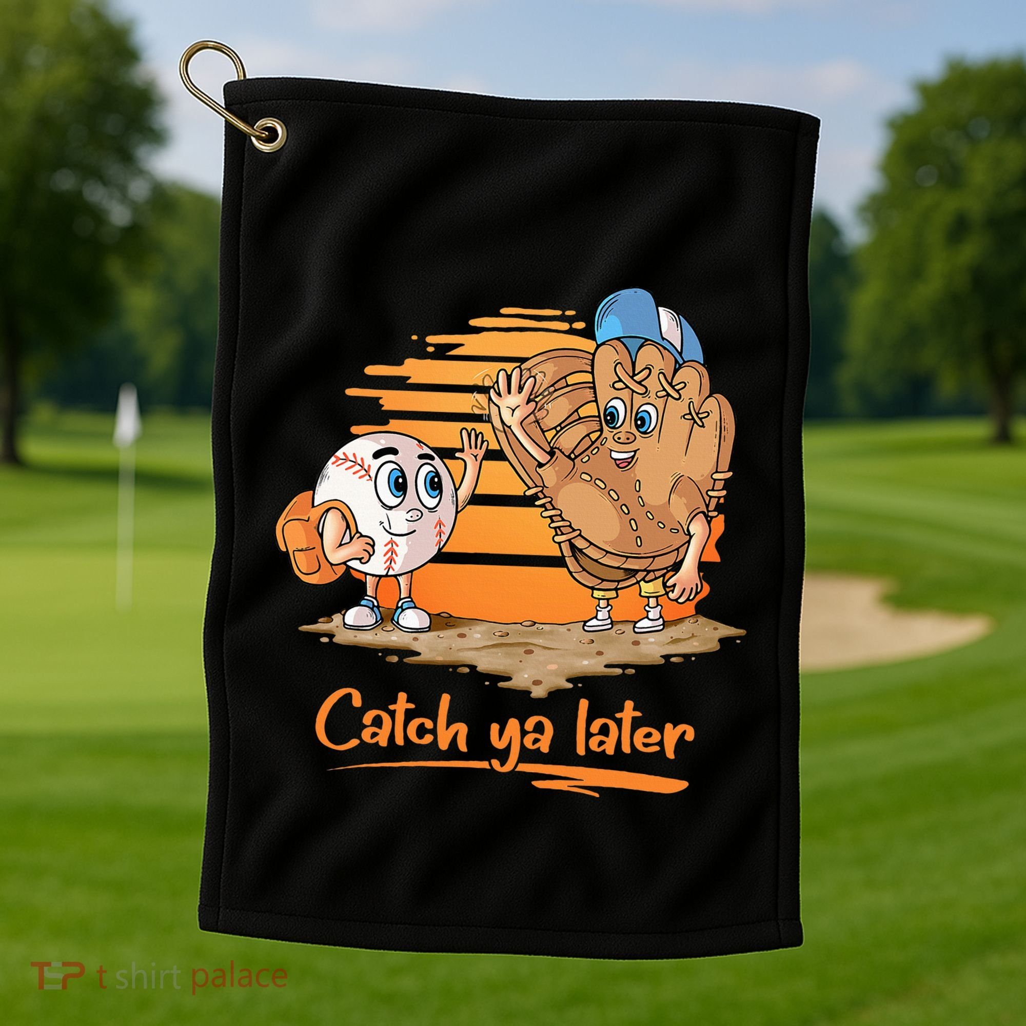Catch Ya Later Cartoon Baseball Glove And Baseball Ball Golf Towel