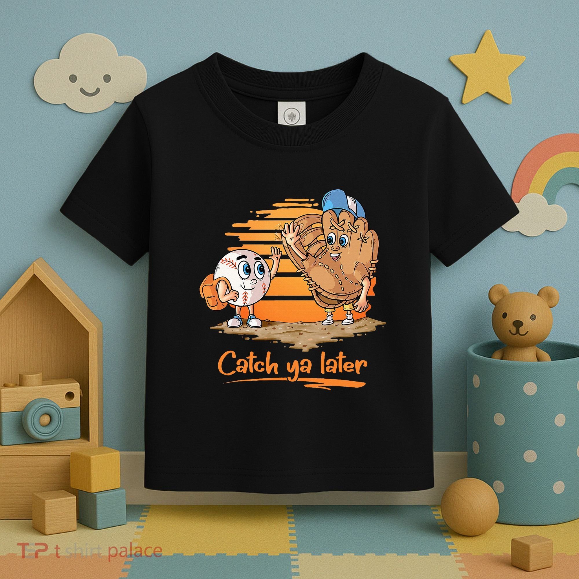 Catch Ya Later Cartoon Baseball Glove And Baseball Ball Toddler T-Shirt