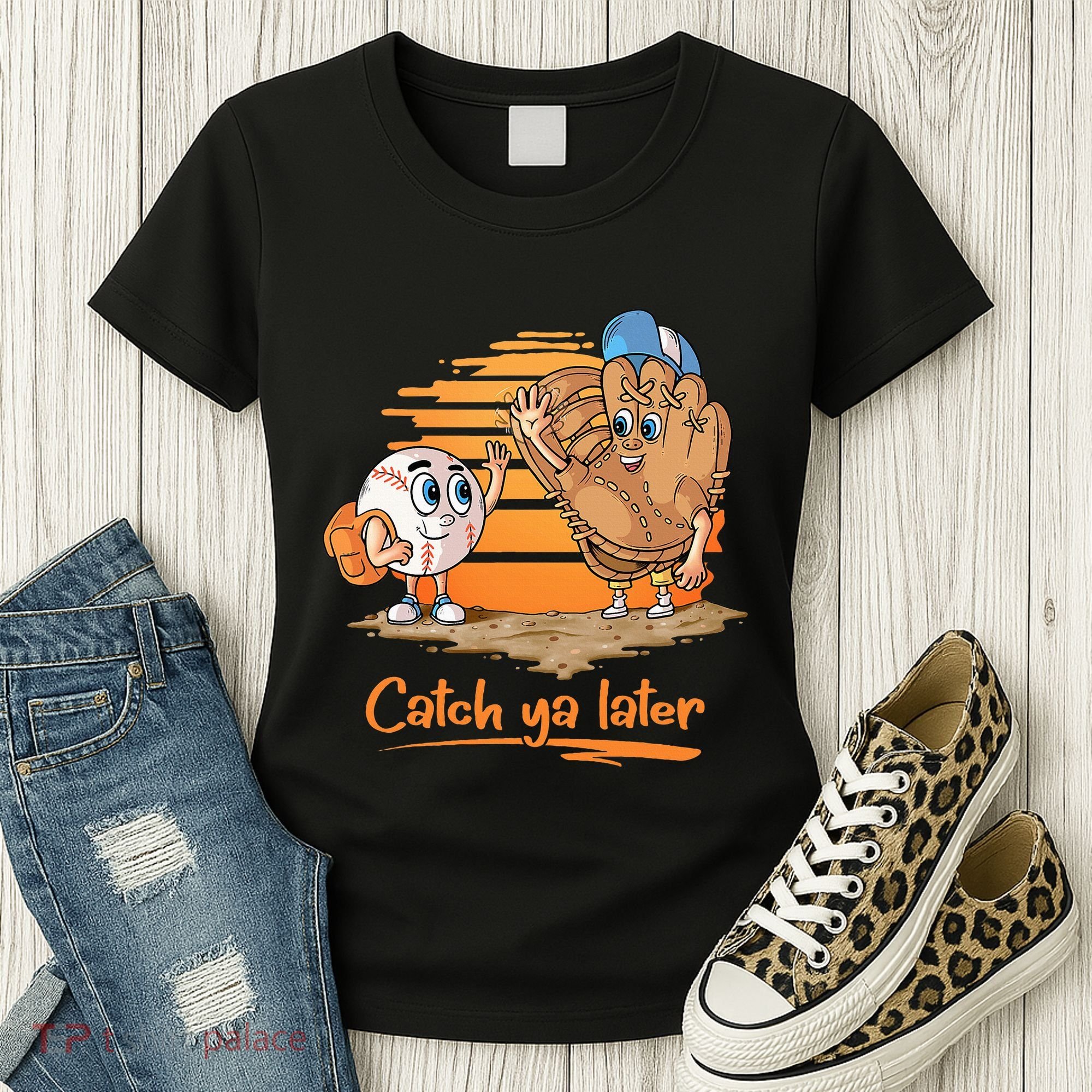 Catch Ya Later Cartoon Baseball Glove And Baseball Ball Women's T-Shirt
