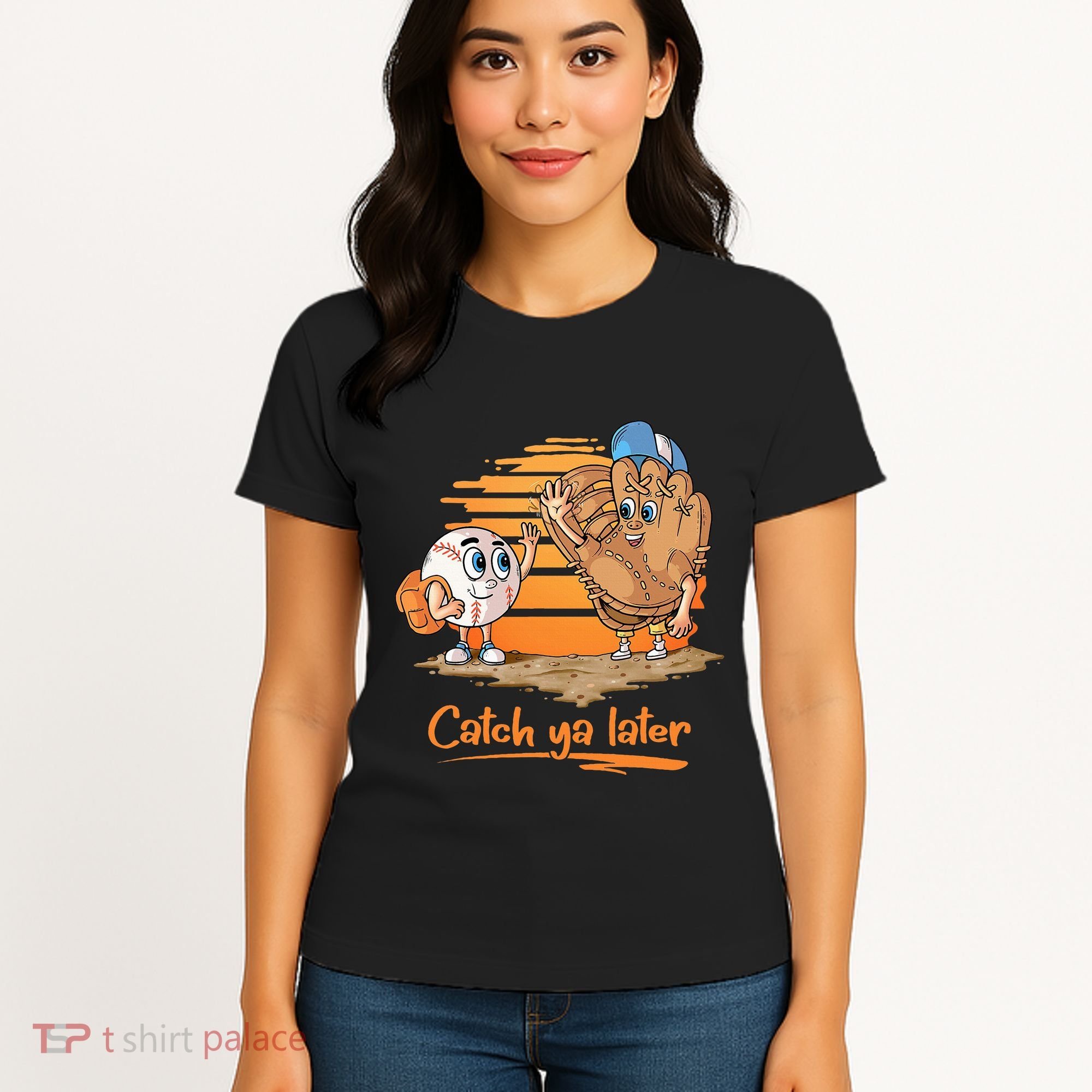 Catch Ya Later Cartoon Baseball Glove And Baseball Ball Women's T-Shirt