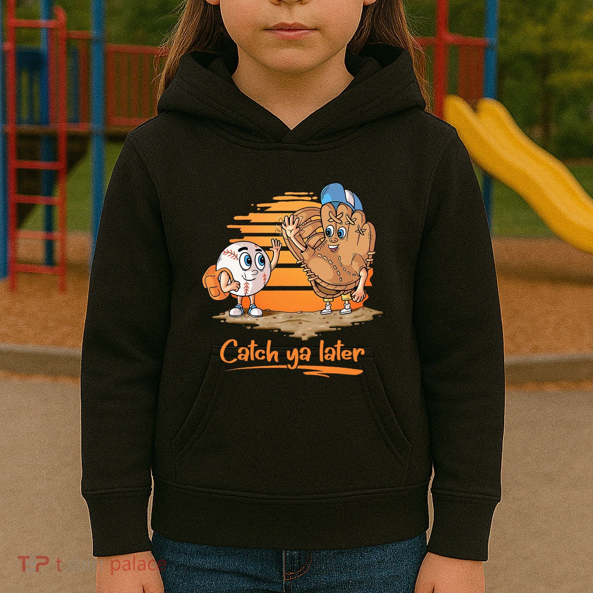 Catch Ya Later Cartoon Baseball Glove And Baseball Ball Kids Hoodie
