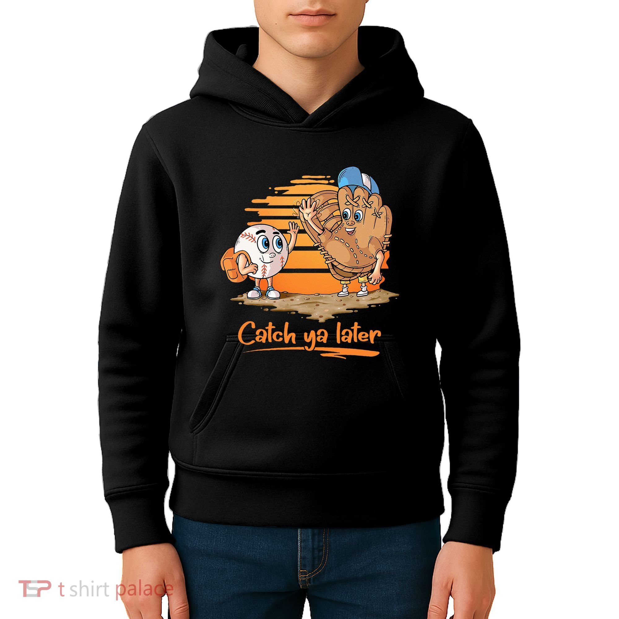Catch Ya Later Cartoon Baseball Glove And Baseball Ball Kids Hoodie