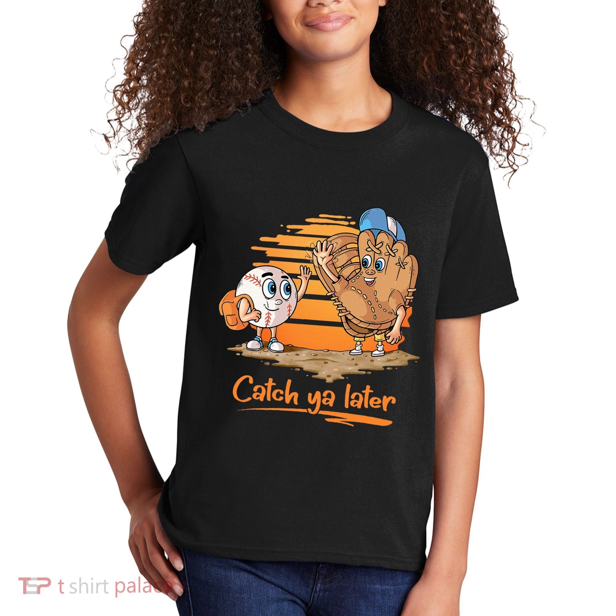 Catch Ya Later Cartoon Baseball Glove And Baseball Ball Kids T-Shirt