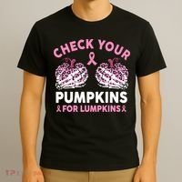 Check Your Pumpkins Breast Cancer Awareness Halloween Women T-Shirt thumb 3