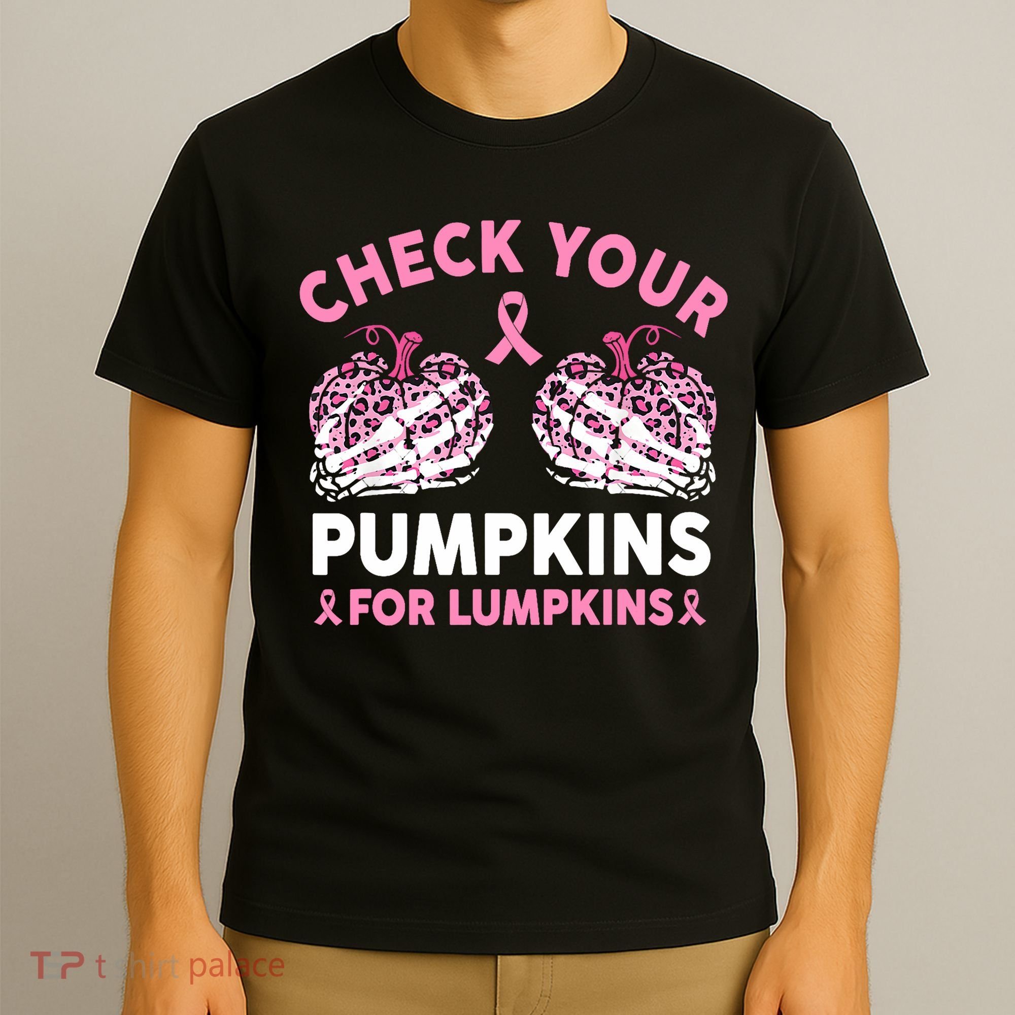 Check Your Pumpkins Breast Cancer Awareness Halloween Women T-Shirt