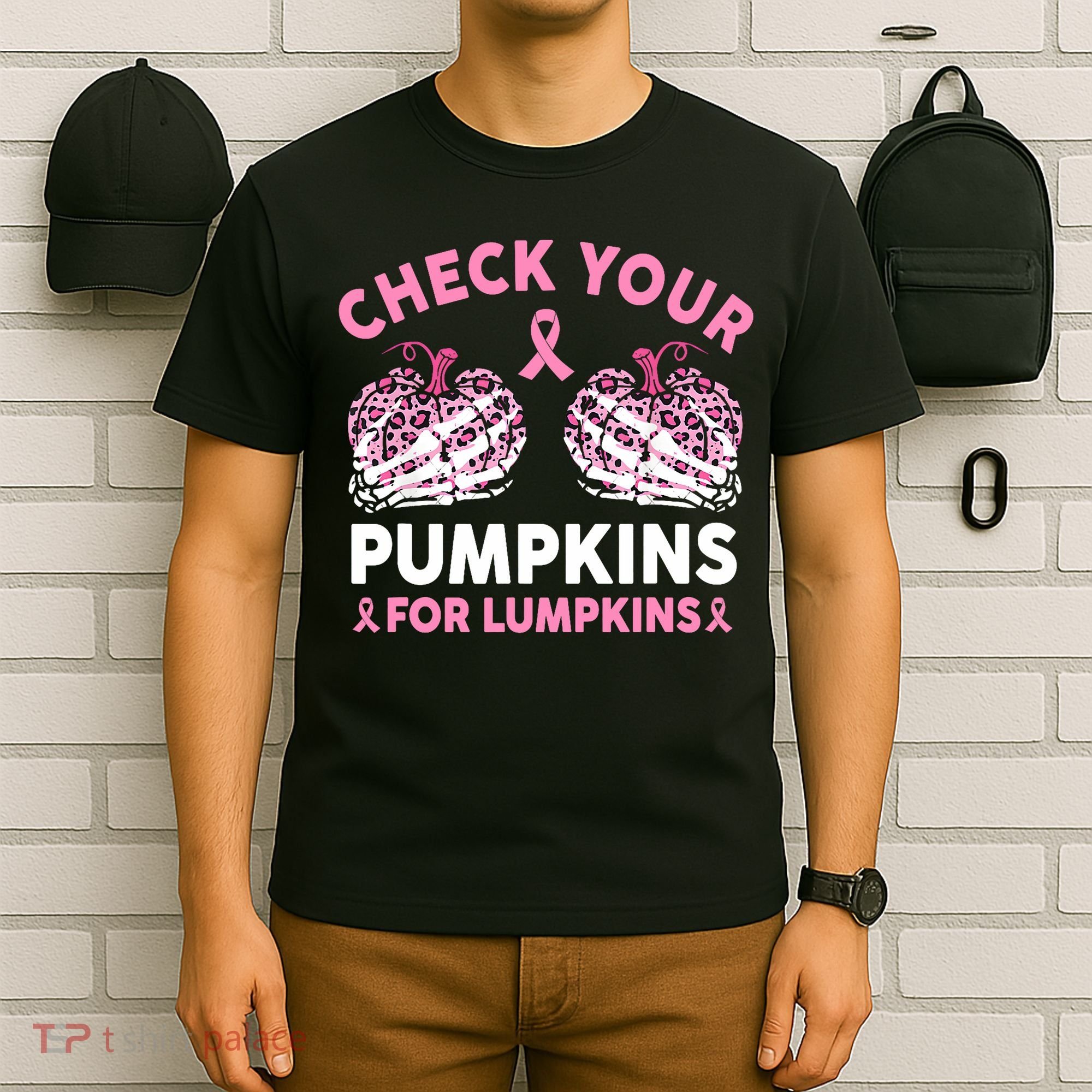 Check Your Pumpkins Breast Cancer Awareness Halloween Women T-Shirt