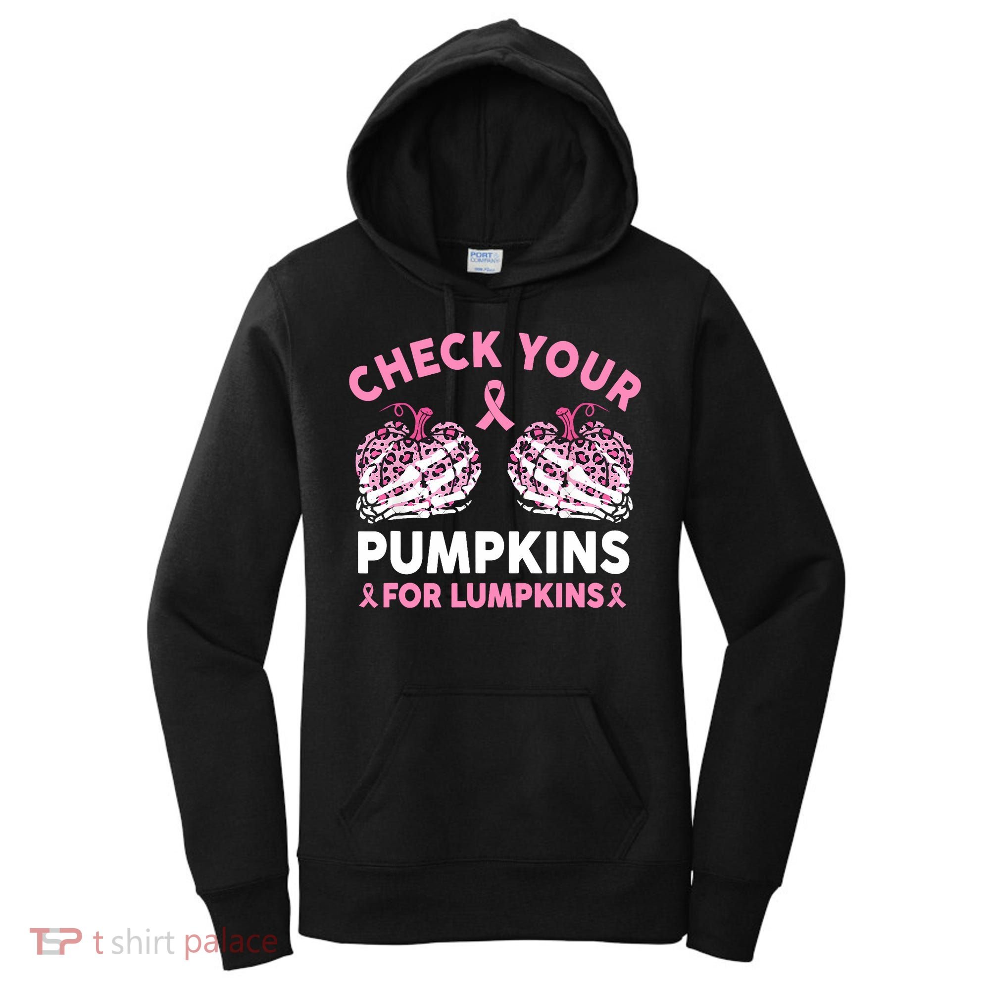 Check Your Pumpkins Breast Cancer Awareness Halloween Women Women's Hoodie