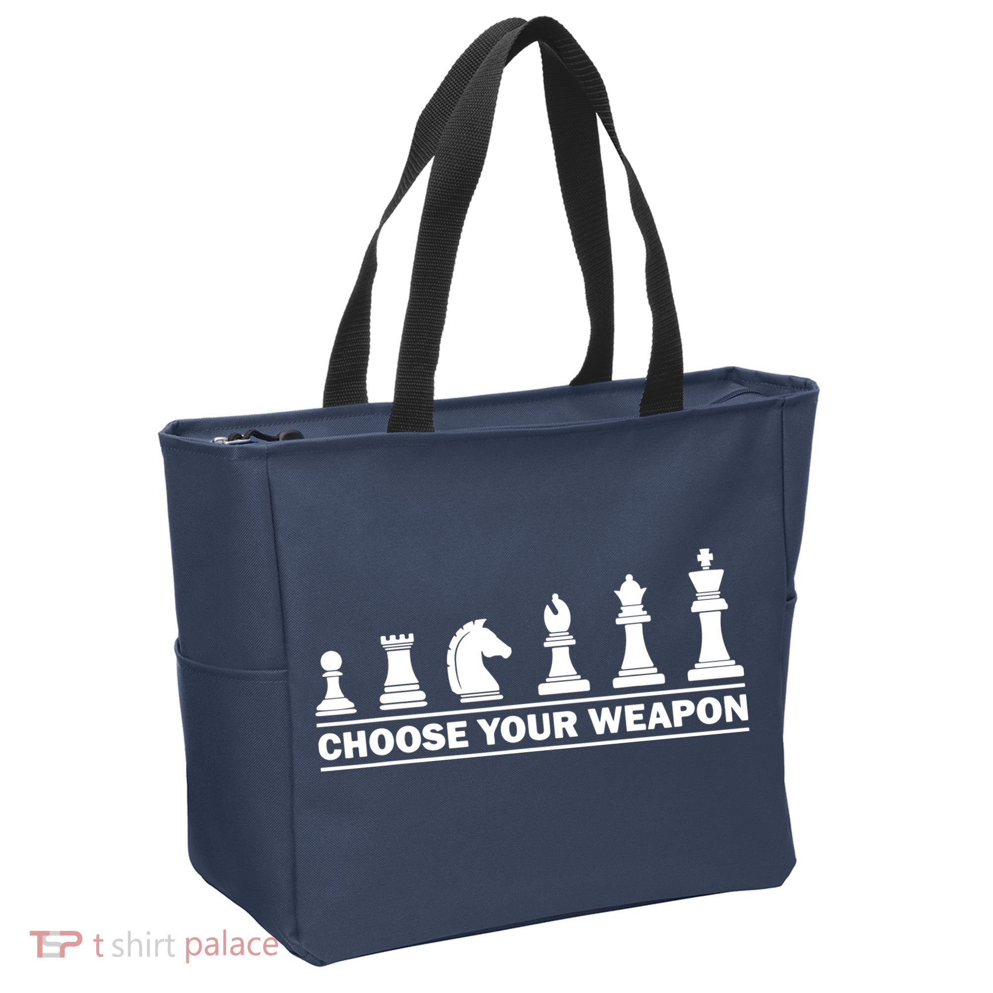 Choose Your Weapon Chess Strategy Funny Chess Lovers Tote Bag