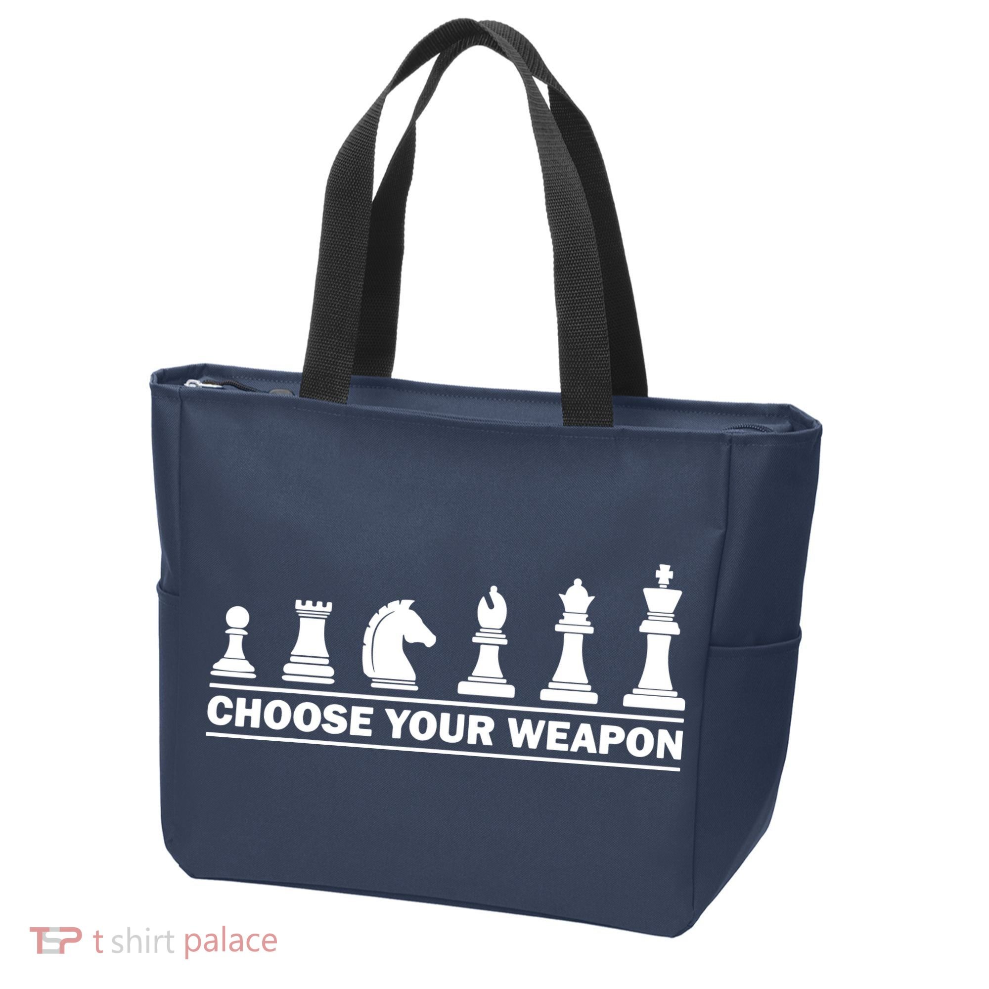 Choose Your Weapon Chess Strategy Funny Chess Lovers Tote Bag
