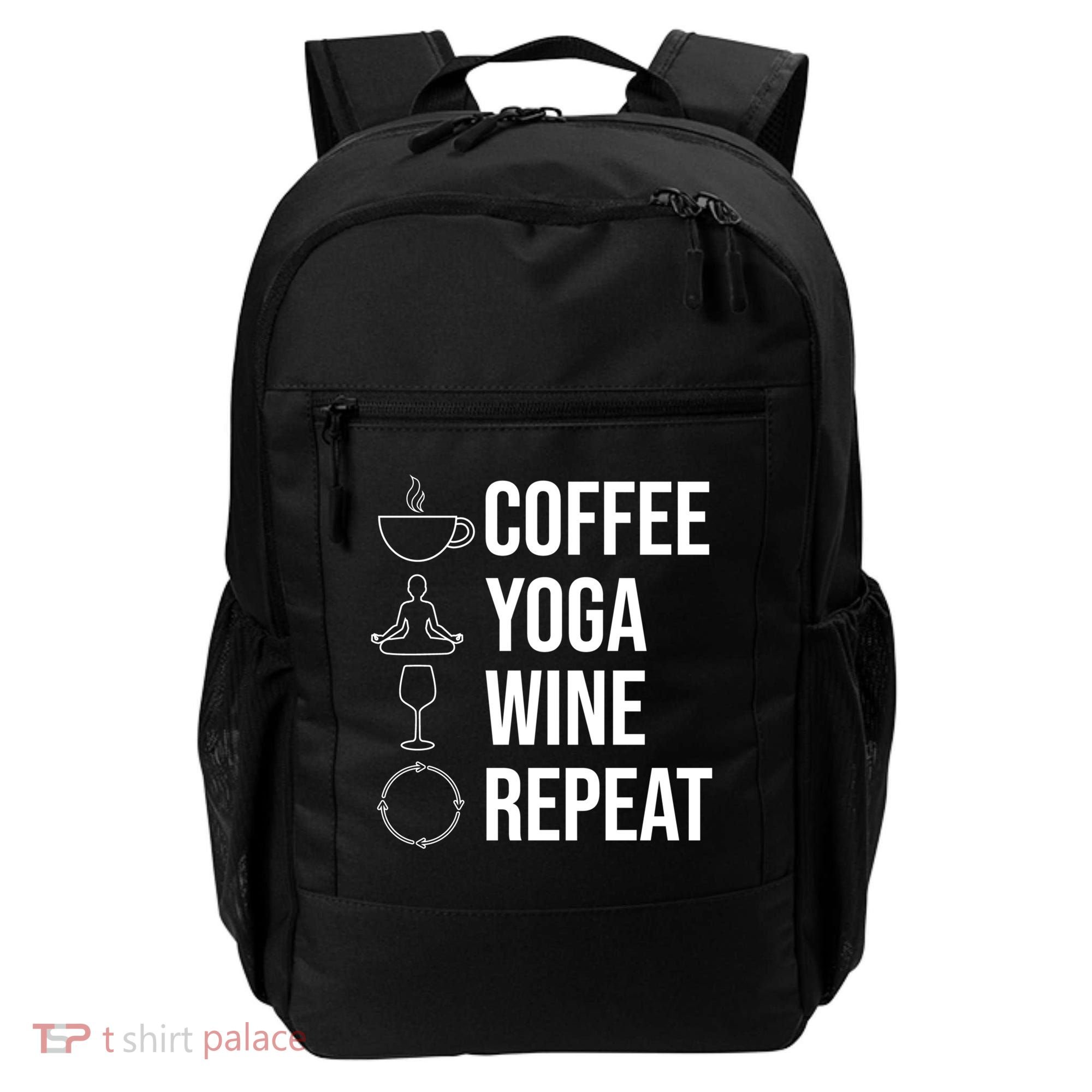Coffee Yoga Wine Repeat Gift Backpack