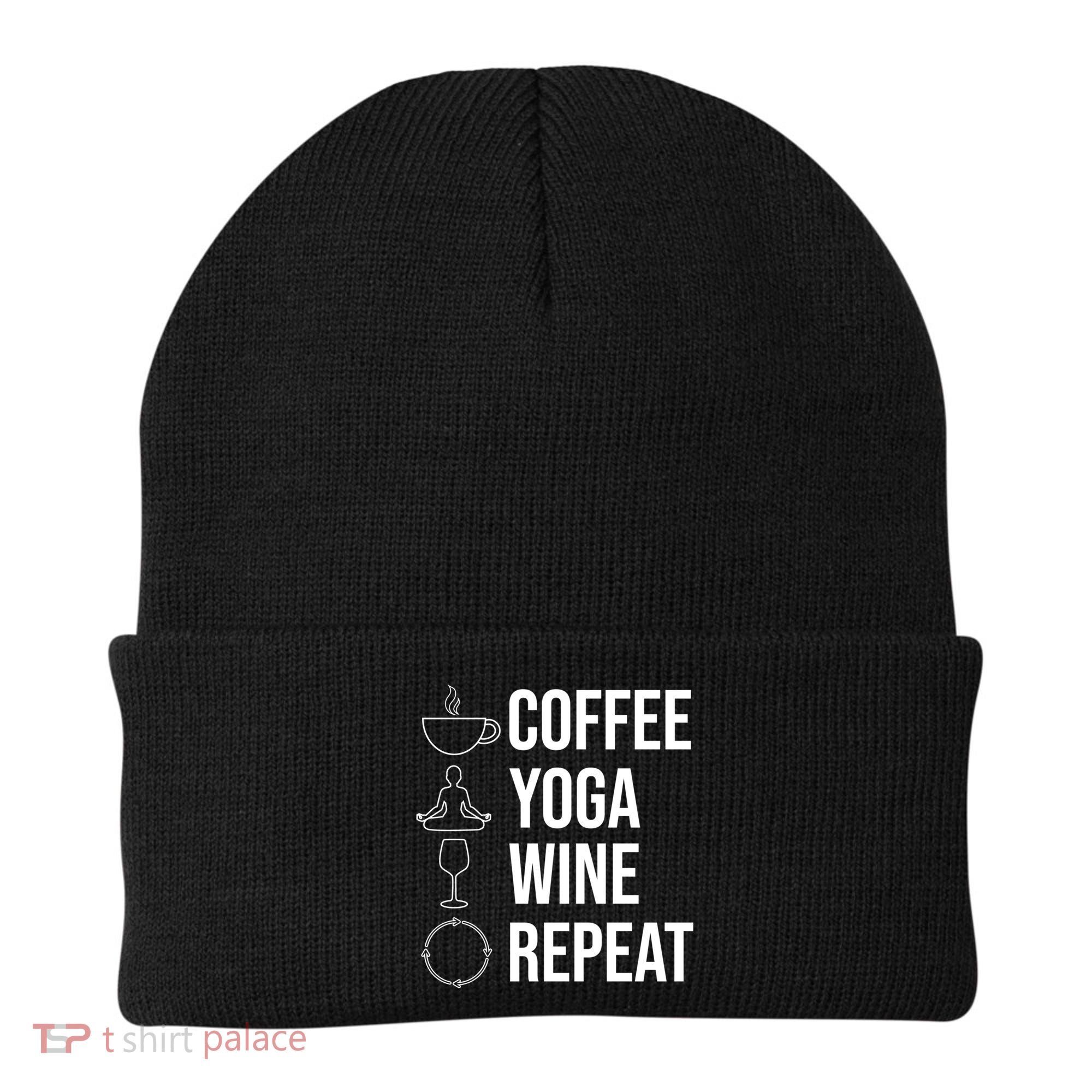 Coffee Yoga Wine Repeat Gift Beanie