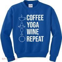 Coffee Yoga Wine Repeat Gift Kids Sweatshirt thumb 0