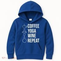 Coffee Yoga Wine Repeat Gift Kids Hoodie thumb 0