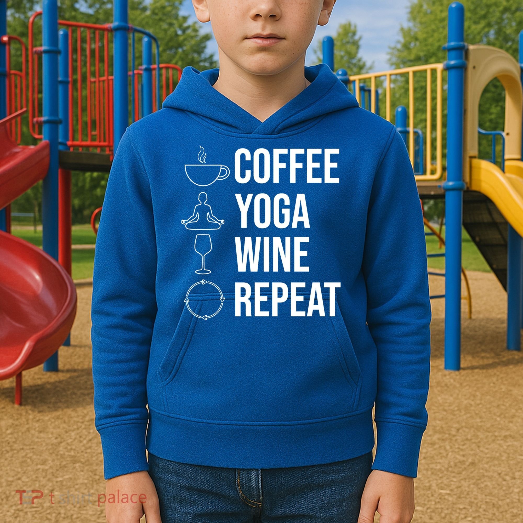 Coffee Yoga Wine Repeat Gift Kids Hoodie