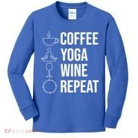 Coffee Yoga Wine Repeat Gift Kids Long Sleeve Shirt thumb 0