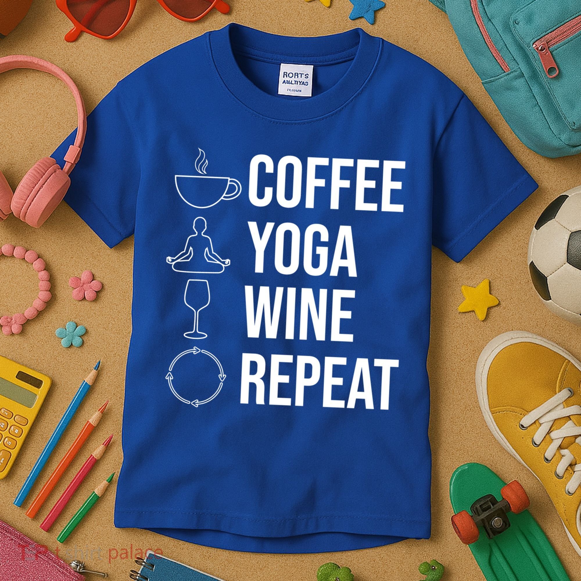 Coffee Yoga Wine Repeat Gift Kids T-Shirt
